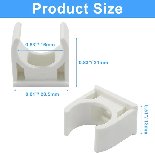 Vista 2 de Hordion 100 abrazaderas de PVC en forma de U para tuberías de agua de 1/2 pulgada (0.630 in), bandejas de TV, tubo, colgador de manguera, soporte