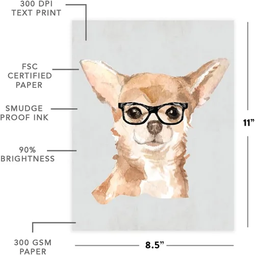 Vista 162 de Andaz Press Póster impreso para pared de perro, 8.5 x 11 pulgadas, Bulldog inglés con gafas negras, 1 paquete, regalo de cumpleaños de Navidad, sin