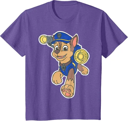 Vista 43 de Paw Patrol Chase Character Patch - Camiseta negra de manga corta con cuello redondo y ajuste clásico, talla S Negro