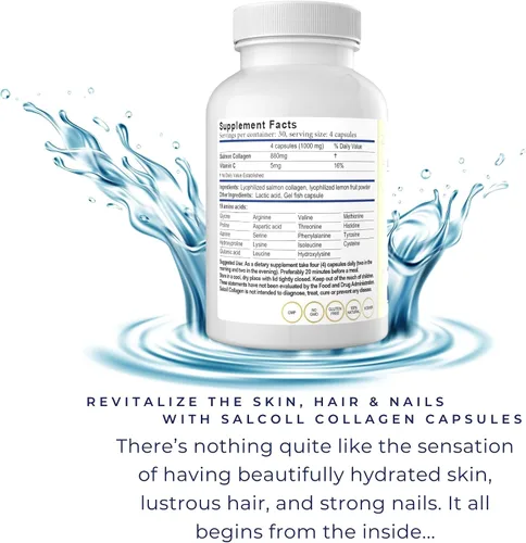 Vista 9 de Salcoll Pure Marine - Cápsulas de colágeno para la piel (120 unidades) – Suplemento antienvejecimiento para mujeres y hombres, aumenta el colágeno