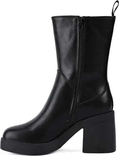Vista 4 de Peach Ting Women's Chelsea Boot Fashion Chunky Platform Slip On Heel Mid Calf Black Audi1
