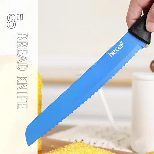 Vista 6 de hecef Juego de cuchillos de cocina de 13 piezas con bloque de madera para afilar integrado, juego de bloques de cuchillos de acero inoxidable