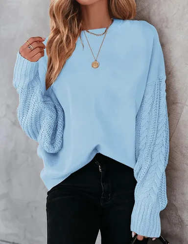 Vista 3 de ZESICA Women's 2024 Fall Long Sleeve Crew Neck Solid Color Cable Knit Chunky Casual Oversized Pullover Sweater Tops