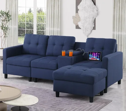 Vista 15 de Sofá modular de 55 pulgadas con otomana móvil, sofá de 2 asientos para espacios pequeños, sofá de nube en forma de L, sofá modular pequeño para sala