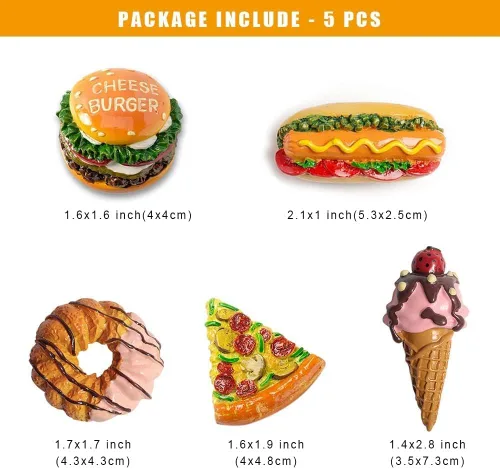Vista 4 de 5 imanes de comida para refrigerador, calcomanías para nevera, hamburguesa, dona, helado, pizza, perrito caliente, pizza, imanes para cocina