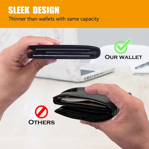 Vista 3 de COANJIUO Billetera para hombre delgada y plegable con bloqueo RFID, billetera minimalista con bolsillo frontal con 8 ranuras para tarjetas (negro)