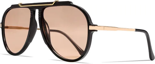 Vista 15 de GUVIVI Gafas de sol de aviador de gran tamaño para mujeres y hombres, estilo retro de los años 70, lentes de sol de metal dorado sin enredos