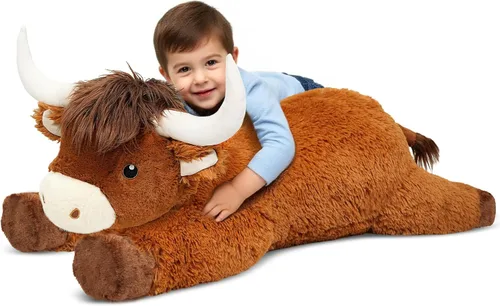Vista 8 de Peluche de vaca gigante de las tierras altas de 39 pulgadas, juguete de peluche de ganado grande para niños y adultos, almohada de peluche esponjosa