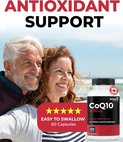 Vista 5 de Renew Actives Suplemento de ubiquinona CoQ10: 200 mg de coenzima Q10 suplementos para apoyo cardiovascular, neurológico y de salud del sistema