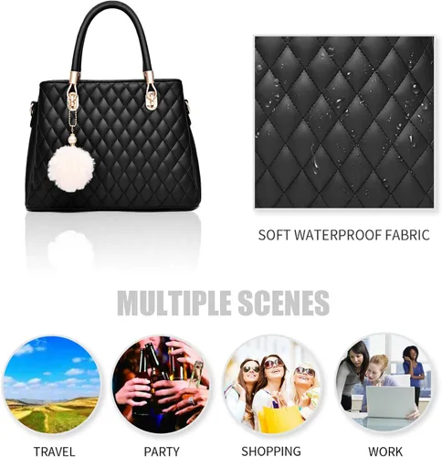 Vista 6 de I IHAYNER - Bolsos de cuero para mujer con correa para llevar al hombro asas cortas y pompón