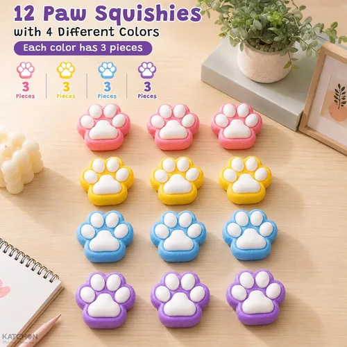 Vista 4 de KatchOn Cat Paw Squishy Toys Pack of 12, Slow Rising Squeeze Sensory Toys