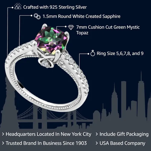 Vista 2 de Gem Stone King Anillo de compromiso de plata de ley 925 con piedra natal de 0.276 in y zafiro blanco creado Anillo de compromiso de boda