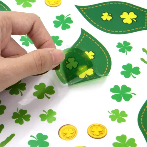 Vista 5 de Calcomanías de huellas de duende, 400 unidades, calcomanías de suelo del día de San Patricio para decoración de fiesta en el hogar, trébol fácil