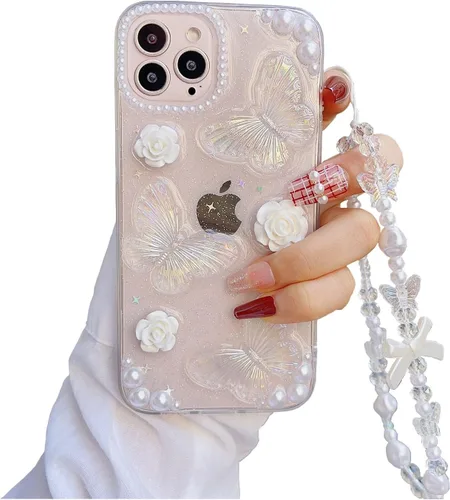 Vista 10 de Funda para iPhone 11 Pro con cadena de dije para teléfono, funda protectora con purpurina transparente para mujeres y niñas para iPhone 11 Pro