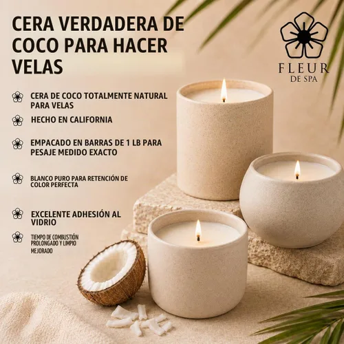 Vista 6 de FLEUR DE SPA True Coconut Candle Making Wax, barra de 1 libra, fabricada en Estados Unidos