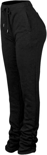 Vista 5 de Pantalones deportivos de forro polar apilados para mujer, con forro de sherpa, gruesos, cálidos, atléticos, atléticos, fruncidos, para descansar