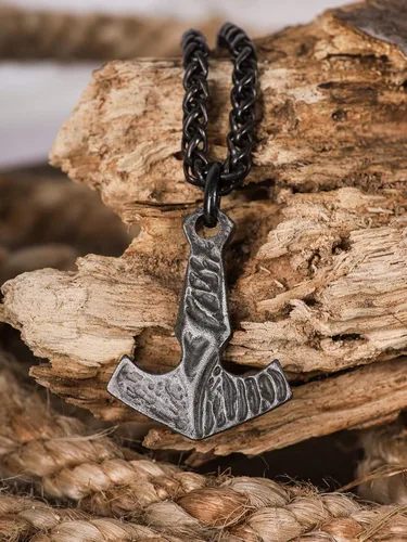 Vista 3 de HAQUIL Joyería vikinga, collar con colgante de talismán vikingo de acero inoxidable de hierro forjado antiguo, regalo de joyería vikinga para hombres