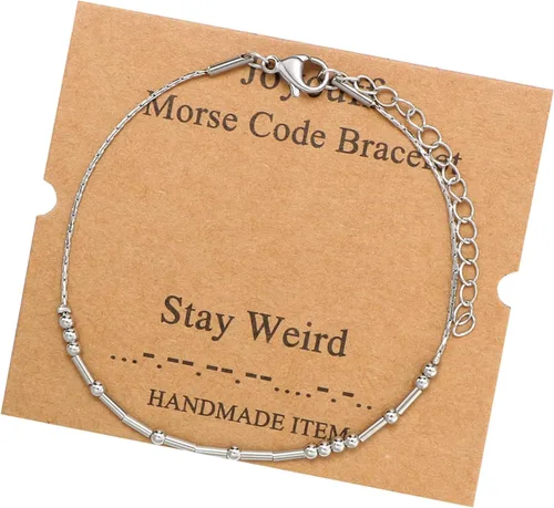 Vista 95 de JoycuFF Pulseras inspiradoras de código morse para mujeres, cuentas de plata, joyería con mantra de motivación, regalos para ella
