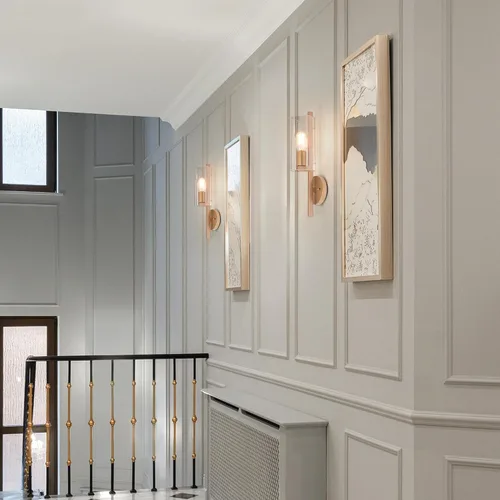 Vista 4 de KSANA Lámpara de pared de 1 luz, moderna lámpara dorada montada en la pared, iluminación de baño de vidrio sembrado para dormitorio, pasillo