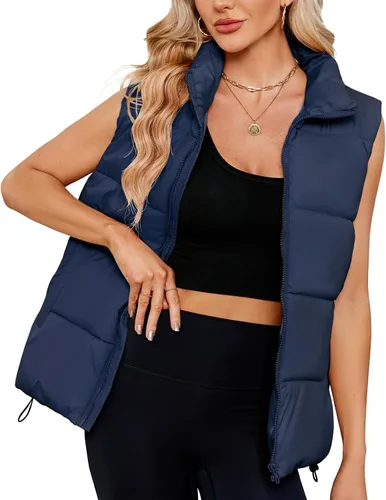 Vista 12 de Century Star Chaleco acolchado para mujer, ropa de abrigo, chaleco acolchado de gran tamaño 2024, chaquetas con bolsillos Negro