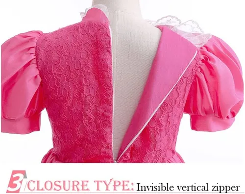 Vista 6 de EOILFM Disfraz de princesa melocotón de Halloween, vestido rosa clásico con corona de lujo, para niñas