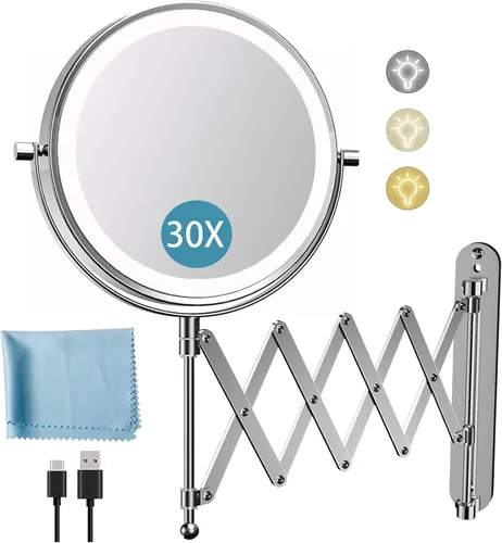 Vista 12 de 8" recargable montado en la pared espejo de maquillaje aumento echado a un lado doble 5000mAh Lighted Magnifying Mirror with 3 Color Lights Touch