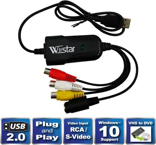 Vista 2 de Wiistar Adaptador de dispositivo de tarjeta de captura de video USB 2.0 VHS a convertidor digital