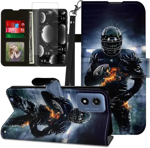 Vista 205 de Funda para Motorola Edge 2022 con protector de pantalla, soporte y tarjetero y correa para la muñeca, funda magnética para Moto Edge 2022 5G UW Lobo