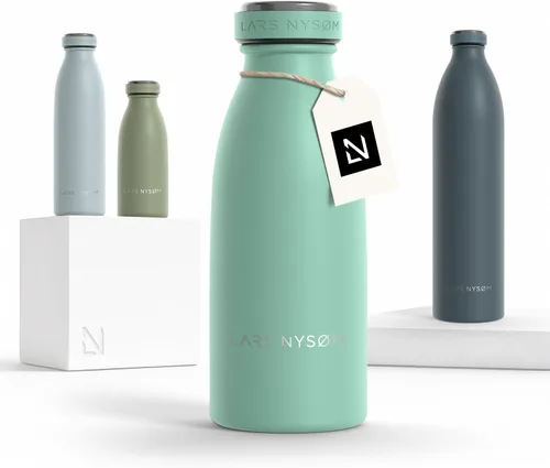 Vista 19 de LARS NYSØM Botella de agua aislada de acero inoxidable de 12 onzas, 17 onzas, 25 onzas, 34 onzas, 51 onzas, frasco térmico aislado para bebidas