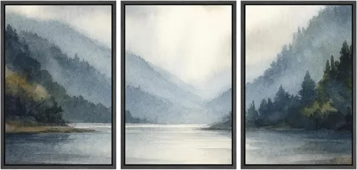 Vista 98 de SIGNWIN Lienzo enmarcado para pared, juego de arte tranquilo con reflejo de lago, acuarela, montaña y agua, ilustraciones modernas, arte abstracto