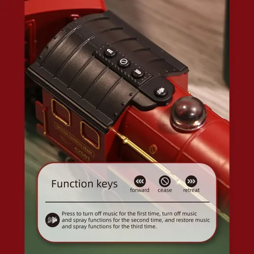 Vista 7 de Juego de tren vintage, tren a control remoto con luz, vapor y humo, modelo de locomotora eléctrica de árbol de Navidad con pista ovalada y carro