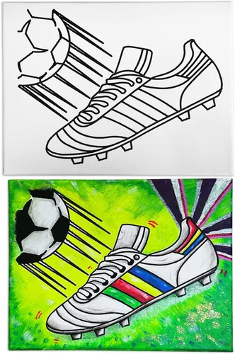 Vista 4 de Copa Del Mundial - Botas de fútbol, pintura en lienzo temática, tema deportivo para niños y adultos, lienzo estirado prendizado, fiesta de Mundial