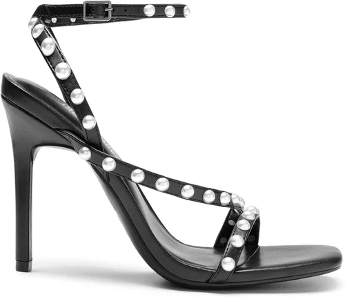 Vista 2 de DREAM PAIRS Tacones de aguja altos para mujer, puntera abierta, correa al tobillo, tacones con tiras para mujer, zapatos de fiesta, boda, sandalias