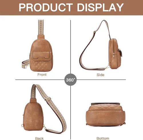 Vista 7 de Telena Riñonera de cuero vegano para mujer, bolsa cruzada en el pecho para mujer