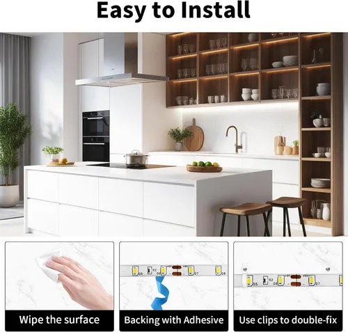 Vista 4 de Resistente al agua IP65, tira de luz LED flexible impermeable de 12 V, tiras de luz LED cortables de 16.4 pies, 300 unidades de cadena de Blanco