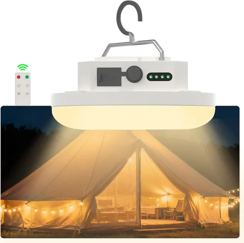 Vista 9 de Linterna LED recargable ultra brillante, luz colgante portátil con carga USB C, IPX5 impermeable, base magnética y gancho para campamento, glamping