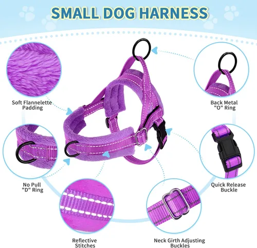 Vista 2 de Lukovee Juego de arnés y correa para perro sin tirones, arnés acolchado suave para perro pequeño, chaleco reflectante ajustable para cuello y pecho