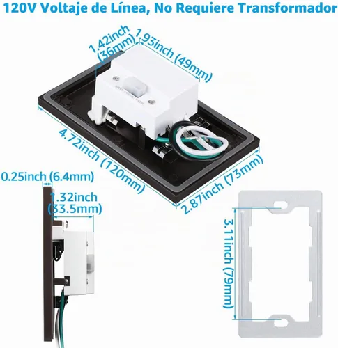 Vista 5 de LEONLITE - Luces LED para escalones de 3CCT 120V, 3.5W 110LM regulables del 5% al 100%, impermeables para interiores y exteriores, verticales, luz