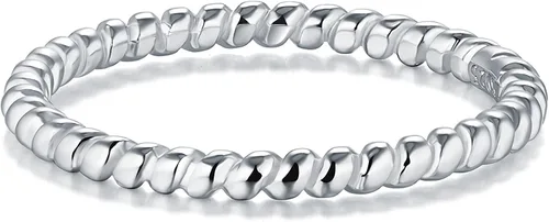 Vista 2 de BORUO Anillo de plata de ley 925, anillos apilables de eternidad retorcidos de 0.079 in, tamaño 4-12