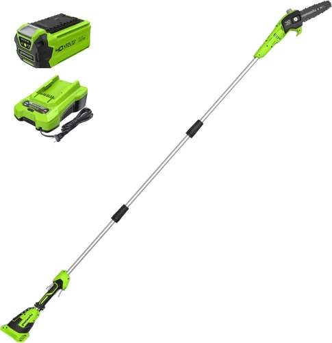 Vista 7 de Paquete de sierra de poste inalámbrica Greenworks de 40 V y 8 pulgadas con accesorio para cortasetos, batería de 2.0 Ah y cargador incluido +