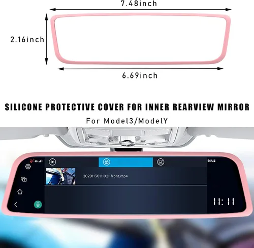 Vista 2 de Marco protector de espejo retrovisor de automóvil, cubierta protectora de silicona para el borde del espejo retrovisor compatible con el modelo 3 Y