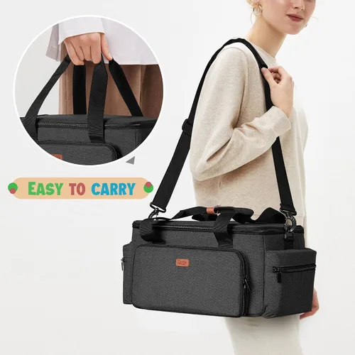 Vista 5 de LUXJA Bolsa de manualidades de gran capacidad con correa para el hombro, bolsa de manualidades para arte, álbumes de recortes o suministros de Negro