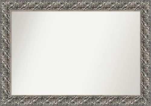 Vista 202 de Amanti Art Espejo de baño plateado para sobre fregadero, 26 x 26 pulgadas, espejo cuadrado de níquel pulido, marco de madera tradicional mediano, se