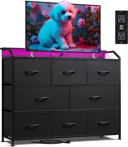 Vista 28 de WLIVE Cómoda de 8 cajones para dormitorio, cómoda ancha, rosa nublado