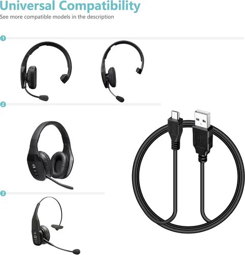 Vista 5 de Cable de carga micro USB compatible con HyperX Cloud Flight, Corsair Void Void Pro HS70 HS70 Pro K63, Razer BlackShark V2 Pro, auriculares Turtle