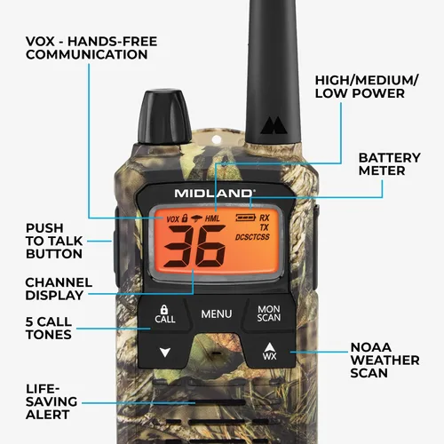 Vista 5 de Midland - Walkie Talkies T295VP4 X-TALKER con 22 canales GMRS - Radio bidireccional NOAA Tecnología de alerta meteorológica y escaneo, opciones