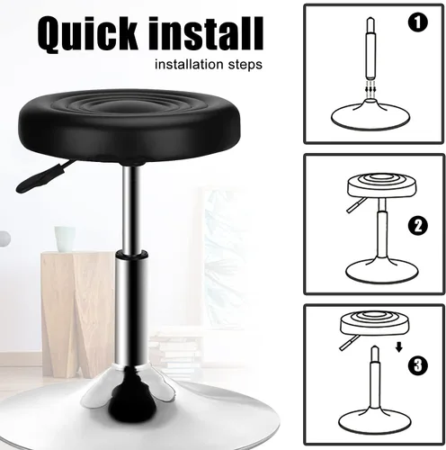 Vista 4 de QiCheng & LYS - Taburete redondo de oficina, altura ajustable, taburete de 360 grados, para oficina, hogar, cocina, belleza, taburete sin ruedas