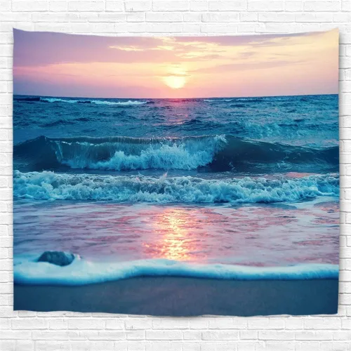 Vista 9 de IcosaMro Tapiz oceánico para colgar en la pared, mar, playa, ola, sol, nube, paisaje, naturaleza, arte de pared [dobladillos dobles] decoración