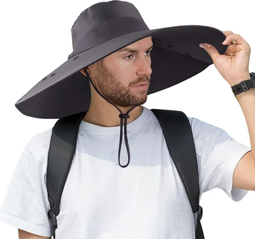 Vista 7 de Sombrero de pesca de ala súper ancha UPF 50+, sombrero de safari solar con solapa extraíble para el cuello