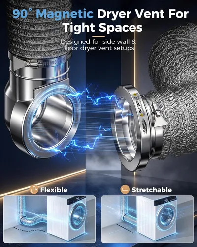 Vista 3 de ALORAIR Conector magnético de ventilación de secadora de 90 grados